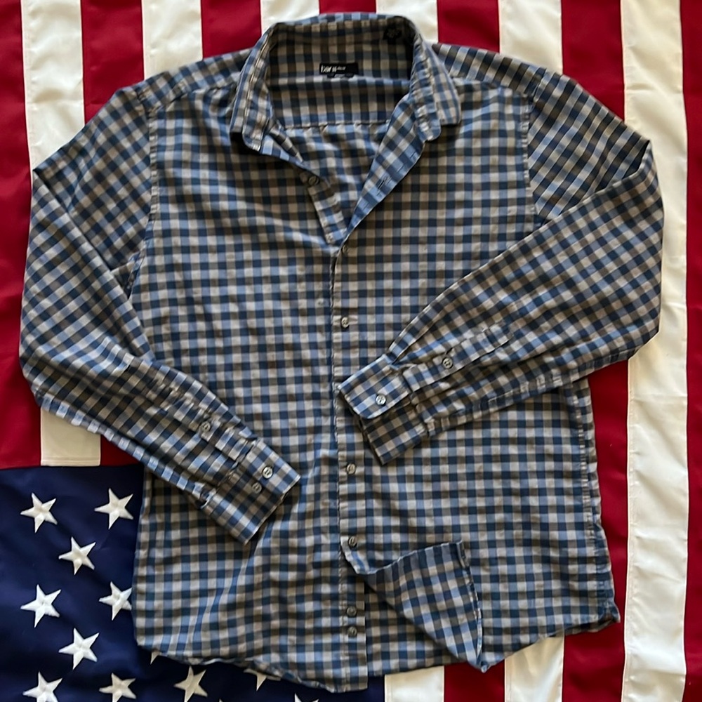 Checkered Blue and Grey Button-Up Shirt